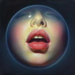 beautiful realistic fantasy painting of an orb with a face that is just big lips, by pascal blanche and Frazetta and Beksinski, volumetric lighting, trending on art station, polarizer filter