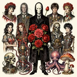 artwork by hp lovecraft, h. r. giger, aaron horkey, amanda sage, alex grey, frank stella, alena aenami, andre masson, angus mckie and akira toriyama. roses, skull, tentacle, octopus, mushroom, fungi, bio - mechanical, steampunk, horror, design. artstation, trending, uhd, 4 k, detailed, award - winning.