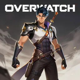 overwatch genji, game cover art, in the style of Yoji Shinkawa