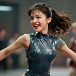 Worksafe,clothed.1990s,unbelievably beautiful,perfect,dynamic,epic,cinematic Zbrush sculpt of a close-up beautiful cute young J-Pop idol actress girl in latex leotard,expressing joy.By a Iranian movie director.Motion,VFX,Inspirational arthouse,high budget,hollywood style,at Behance,at Netflix,Instagram filters,Photoshop,Adobe Lightroom,Adobe After Effects,taken with polaroid kodak portra