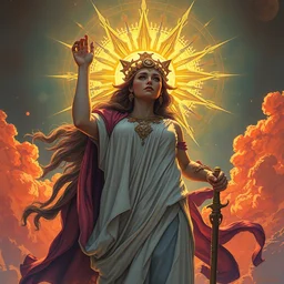 goddess of the sun. highly detailed, digital painting, watercolor, soviet realism, engraving, artstation, concept art, smooth, sharp focus, vivid grunge, manga, illustration, unreal engine 5, 8 k, art by bilibin and kilian eng and kuvshinov and malevich and mucha