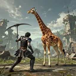 boss fight against a giraffe with a scythe in bloodborne the game, high definition, high resolution, video game, rtx