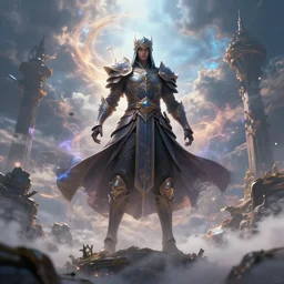 magical warrior ascending through the heavens, fantasy apocalypse, digital art, highly detailed, mmo, 4 k,