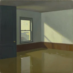 painting of a flooded house interior, by Edward Hopper