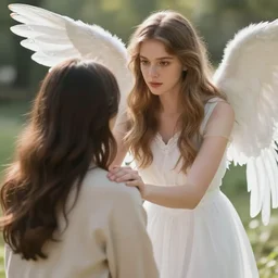 photo of a beautiful angel woman comforting a woman