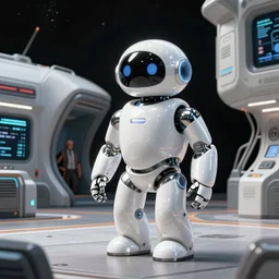 glossy white curved robot in a spaceport. beeple. jim burns. brian sum. digital render. digital painting. artstation. concept art.