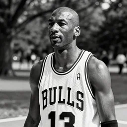 photograph of michael jordan in a chicago bulls uniform at a national park, in the style of ansel adams. monochrome hdr, accurate facial details