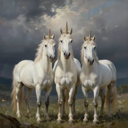 where the unicorns live, realistic painting, magical background, fairytale ambiance, detaild, unicorns