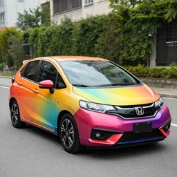 a honda fit with color of a rainbow