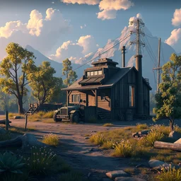a wholesome animation key shot of a post apocalyptic military outpost, covered by nature hipster vibes by studio ghibli, animation, sharp, rendered in unreal engine 5, focused, anime key art by greg rutkowski, bloom, dramatic lighting