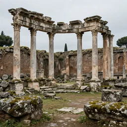 Old ancient Roman ruins, mossy, detailed, 8k, matte painting, landscape