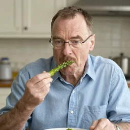 walter white eating asparagus, photography