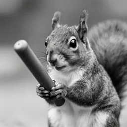 stunning bw film photograph of ( ( ( ( squirrel holding a plumbus ) ) ) ), closeup, aperture 1. 2