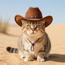 a cat wearing a cowboy hat in the desert