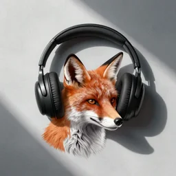 fox in headphones, art, digital art, minimalism, street art