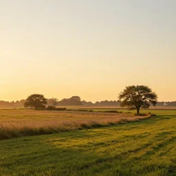a beautiful landscape of the Hoeksche Waard, golden hour, award winning, very detailed, cinematic atmospheric masterpiece