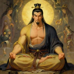 full character of a handsome strong ancient chinese winnie the pooh meditating in the lotus position, character design, painting by gaston bussiere, katsuya terada, nc wyeth, greg rutkowski, craig mullins, vermeer, frank frazetta, mucha, tom of finland, trending on artstation, jeffery catherine jones