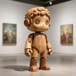 octane render ultra photorealistic hyper detailed, a very very cute wooden mystical statue robot of the roman natural in a contemporary art gallery in neo tokyo artwork by greg rutkowski