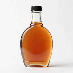 polished maple syrup bottle, photorealistic, isolated on a pure white background, centered, entire object in frame, sharp focus, soft studio lighting