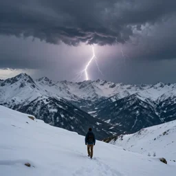 snowy mountains during a thunderstorm, noah bradley, matte painting
