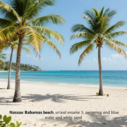 “Nassau Bahamas beach, unreal engine 5 concept art, swaying palms and blue water and white sand,”