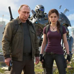 video game screenshot of real vladimir putin and real greta thunberg in the video game last of us, 8 k high quality art by artgerm alonzo mecha