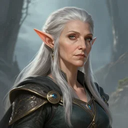 high fantasy female elf wizard, older, headshot portrait, wide angle view, highly detailed, qichao wang, artgerm, cushart krenz, zeronis, trending on artstation, soft light, sharp edges, illustration, character design, concept art