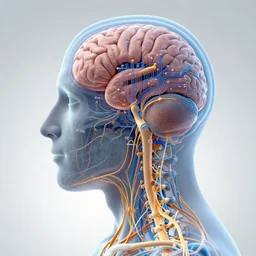 x - ray of human head, brain, spine, nervous system, circuitry, sculpture, physical based render, hyper - maximal, surrealism