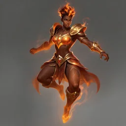 a highly detailed illustration of attractive young african fire god with short hair, heroic jumping pose, intricate, elegant, highly detailed, centered, digital painting, artstation, concept art, smooth, sharp focus, league of legends concept art, wlop