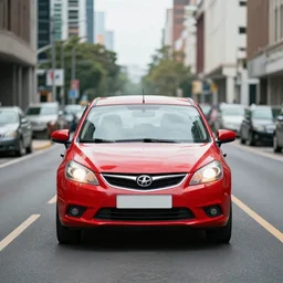 front view red car in the street