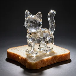 crystal cat statue on a slice of bread