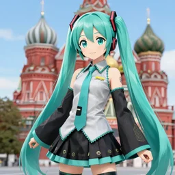 hatsune miku on the moscow red square, high detailed anime art, trending on pixiv