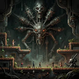 intricate artwork masterpiece biomechanical dystopian brutalist hive mind domain, side - scrolling 2 d platformer level by nicolas delort, zdizslaw beksinski, victo ngai, josan gonzalez, kilian eng, ominous, dramatic horror cinematic lighting, volumetric 8 k