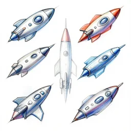 colored sharp spaceship sketches