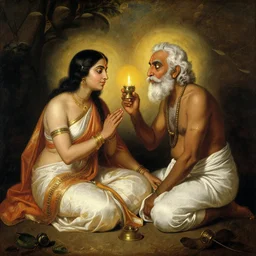 8 0 s srilankan old cunning man worshipping woman as false prophet prophet, painting by gaston bussiere, craig mullins, j. c. leyendecker, lights, art by ernst haeckel, john william godward, hammershøi,,