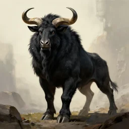 a noble, fierce Minotaur warrior with black fur, fantasy drawing