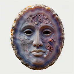 a colourful geode shaped like a human face, highly detailed, intricate, artistic, aesthetic, beautiful, 3 d render