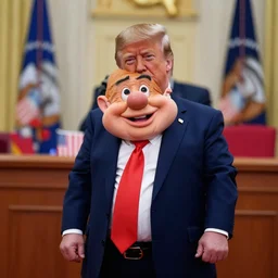 color Still shot of donald trump as a dwarf, AP news photo, press conference, photorealistic,8k, XF IQ4, 150MP, 50mm, F1.4, ISO 200, 1/160s, natural light