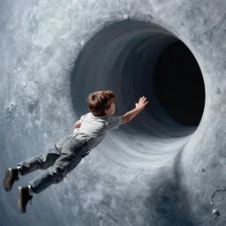 film still of a boy floating through space reaching into an interdimensional wormhole from the film akira