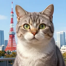 a highly detailed beautiful portrait of a gigant cat on tokyo, by gregory manchess, james gurney, james jean