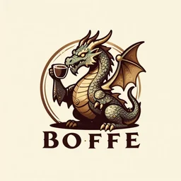 logo for a coffee shop featuring a medieval style dragon drinking coffee digital art
