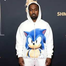 Kanye West wearing a Sonic Onesie