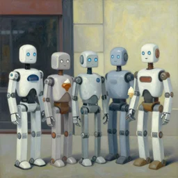 robots queue up for ice cream, grant wood, pj crook, pj crook, ( ( ( edward hopper ) ) ), oil on canvas