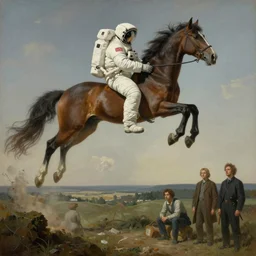 an astronaut lifts a horse with his mind and makes it levitate, hauntingly surreal, highly detailed painting by francis bacon, edward hopper, adrian ghenie, gerhard richter, and james jean soft light 4 k,