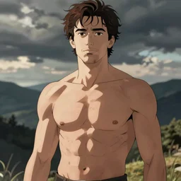 Still of Andrew Garfield with a very muscular body type, anime art, anime style