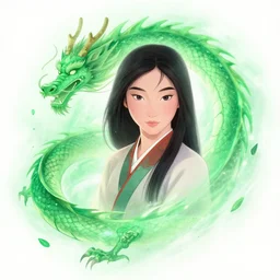 portrait of mulan, dragon, green spike aura in motion, floating pieces, painted art by tsuyoshi nagano, greg rutkowski, artgerm, alphonse mucha, spike painting