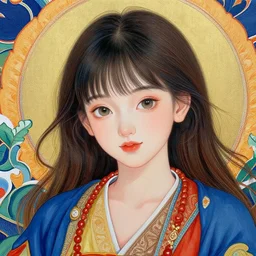 thangka painting depicting a cute anime girl, hyperrealistic, highly detailed, trending on artstation