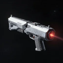 “ geometric laser gun, floating in dark space ”