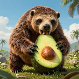 giant sloth eating an avocado, movie poster style, Jeff goldblum