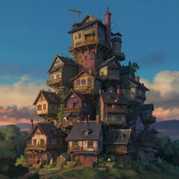 stacked houses, solarpunk, twilight, volumetric light, studio ghibli, jean - baptiste monge, octane render, 4 k